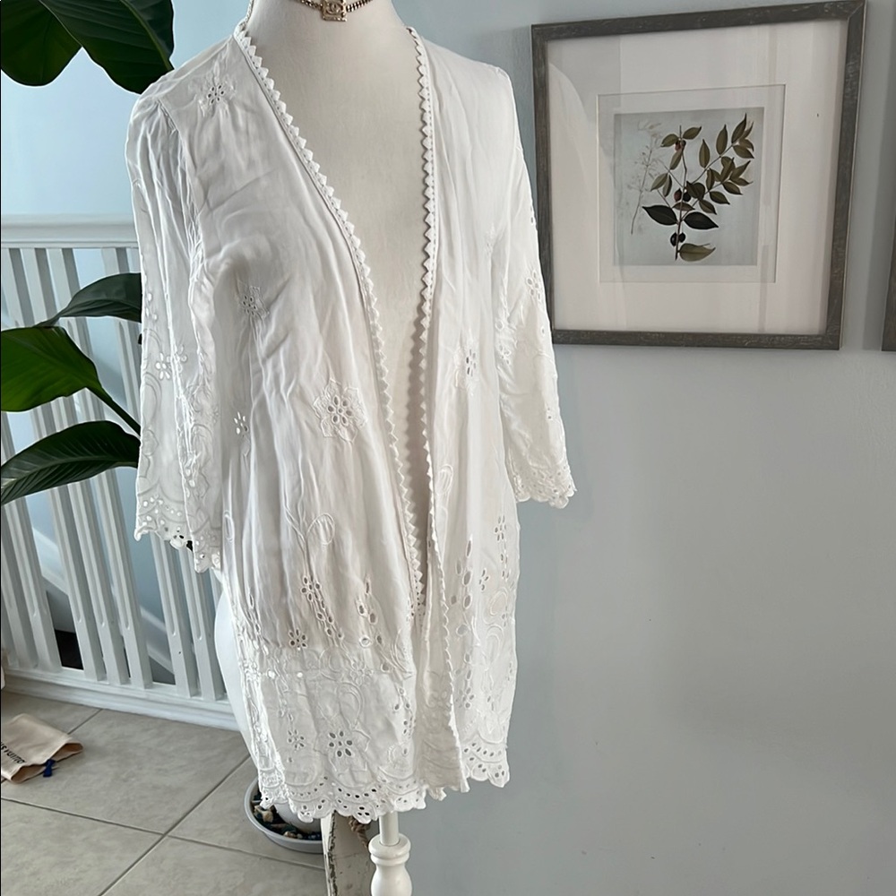 White Eyelet Kimono beach cover up
